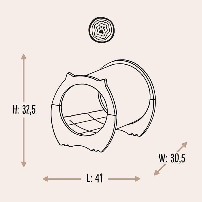 Котячий будиночок Peony – кігтеточка з тунелем | Розміри 41 x 30,5 x 32,5 см | Ø 27 см