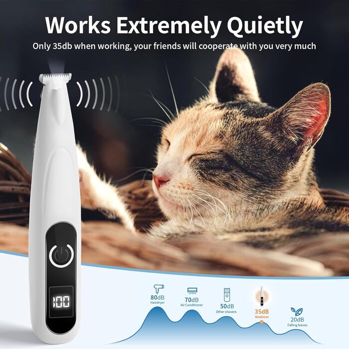 Триммер для догляду за лапами собак та котів з LED-підсвіткою, цифровим дисплеєм, вологостійкий, бездротовий, тихий, USB-зарядний, професійний