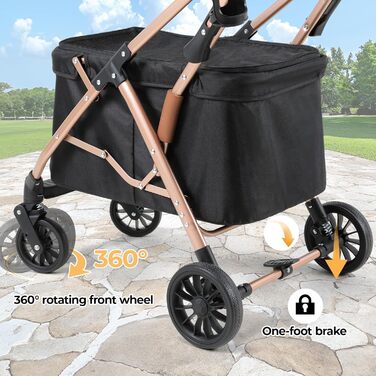 Візок для собак Mamizо 4 в 1, чорний, для 2 тварин до 15 кг, з переносною сумкою та колесами PU