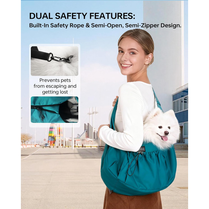 Сумка-переноска для собак та котів, широкі підплічники, регульована, ергономічна, для подорожей та прогулянок, до 5,4 кг (Pfauenblau)