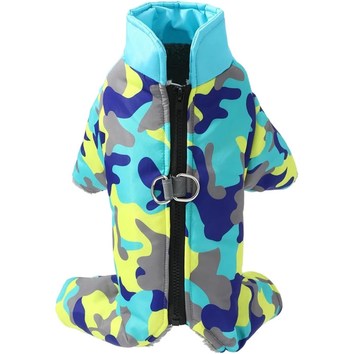 Водонепроникний зимовий одяг для собак, теплий одяг для цуценят з кільцем D, світловідбиваючий камуфляжний комбінезон для маленьких та середніх собак (наприклад, чихуахуа) (Blue,M)