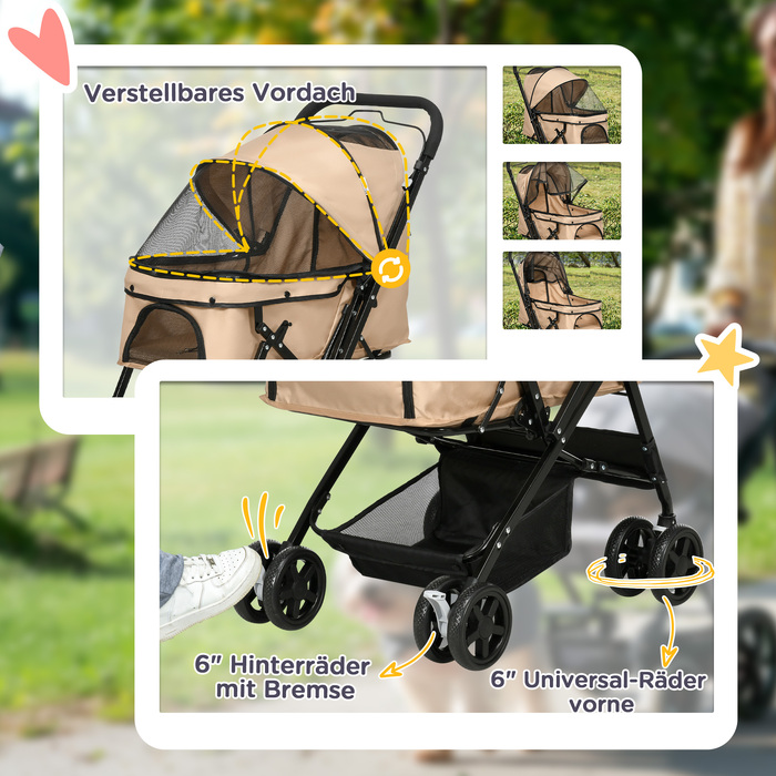 Дитячий візок для собак (buggy), складаний, 1 кошик, 2 гальма, з ременем безпеки, світло-коричневий