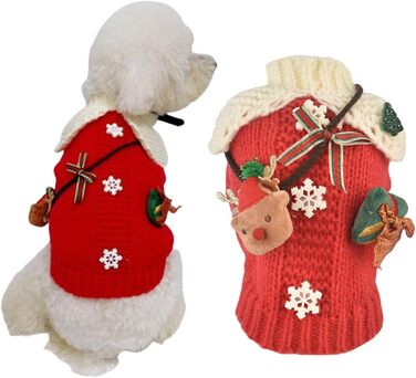 Пуловер для собак MuYaoPet з новорічним мотивом: сніжинки та олень, для собак та котів, в'язаний, з сумкою, костюм ялинки, червоний, розмір L, для прогулянок