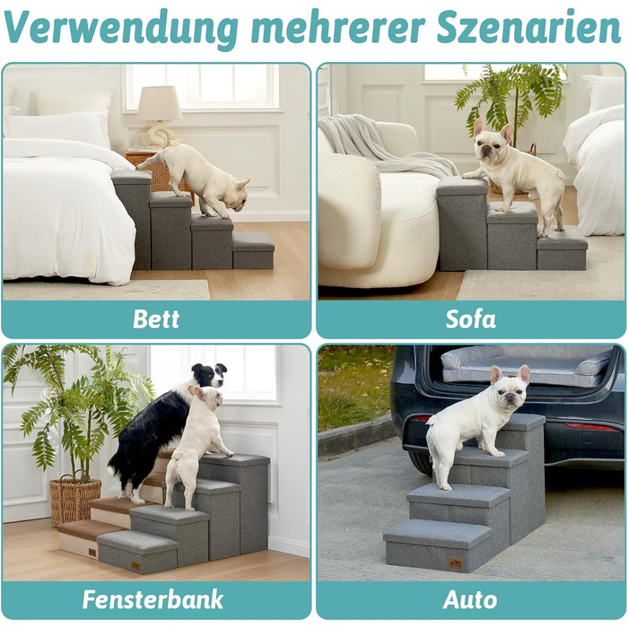Сходинки для собак маленьких порід зі зберіганням, широкі, складані для ліжка та дивану, з неслизьким покриттям, вологостійкі (сірий, 43x97x56см, 4)