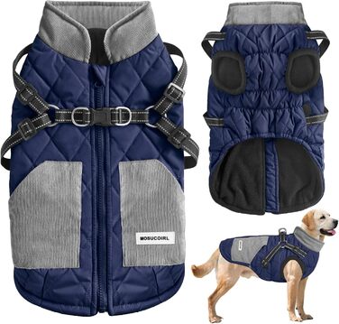 Тепла куртка для собак Mosucoir, водонепроникна, світловідбиваюча, для зими, комфортна, для середніх та великих собак (Marineblau, XXL)