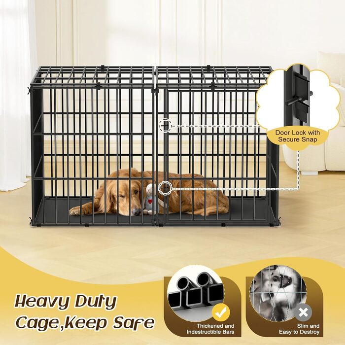Міцний собачий переносний клітка Pawaboo 56 дюймів: надійний, з килимком, антивандальний, з металевим вольєром та замком, чорний
