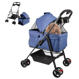 Візок для собак та котів OHMG Hundebuggy 3-в-1, блакитний, складний, з кошиком для зберігання, 50x65x99 см