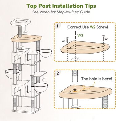 Кігтеточка та ігровий комплекс для великих котів, 209 см XXL, бежева, з 2 будиночками, великою платформою, 3 корзинами та 8 стовпчиками з сизалю, Globlazer