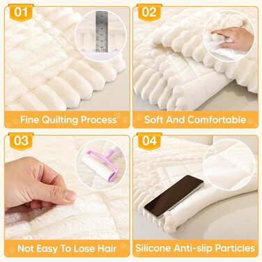 Плед на диван для собак, фланелевий, 70 x 180 см, бежевий. М'який, зручний, антиковзаючий, для захисту дивана від шерсті та бруду. Можна прати в машині.