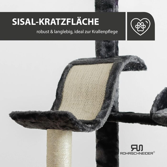 Котячий будиночок Rohrschneider Katzenbaum Travel XL з іграшкою та гамаком - стабільний котячий будиночок для великих котів (сірий)