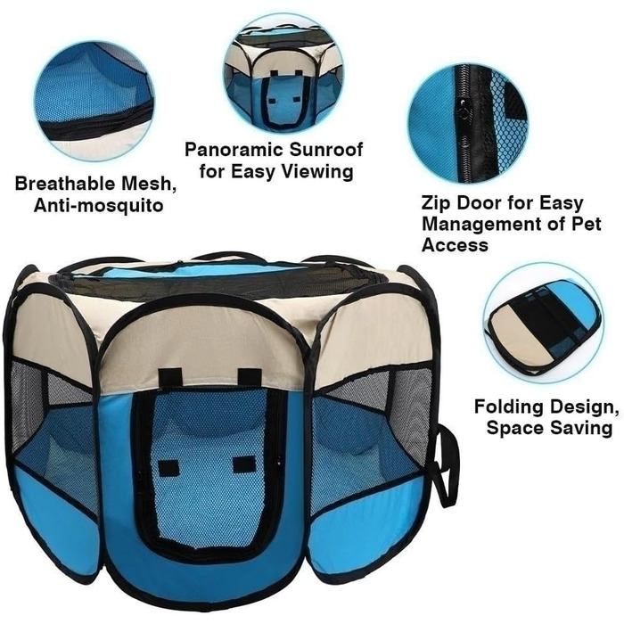 Клітка-забіг для собак та цуценят, розкладний вольєр для тварин, 73x73x43 см (Синій)
