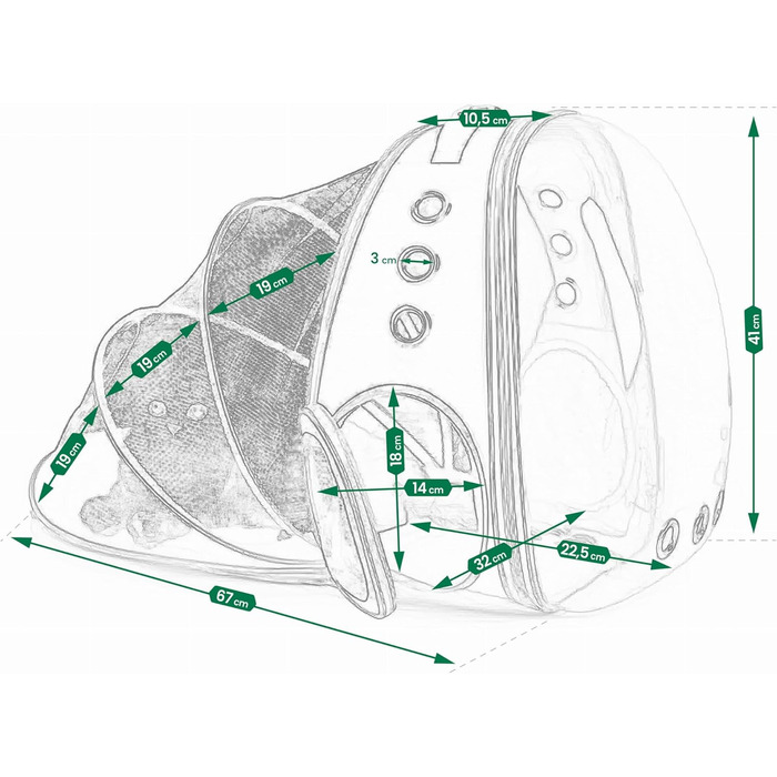 Транспортна сумка для собак та котів JUMI - переноска для котів та собак, рюкзак для тварин, аксесуари для котів, дорожня сумка, переноска з регульованим ременем, вентиляційні решітки (Чорний, Згин)