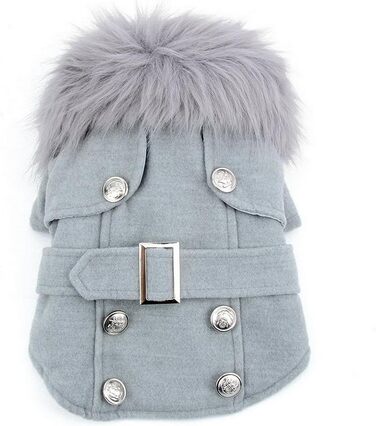 Зунеа Тепла куртка для тварин Pea Coat для цуценят, флісова куртка, жакет для маленьких собак і котів, зимовий парка, вітрозахисний, з штучним хутром, європейський стиль, сірий, великий розмір