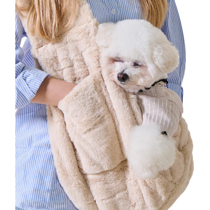 Трансформер для цуценят, плюшевий, теплий, для маленьких собак та котів, до 5 кг, м'який, зручний, звільняє руки, переноска для тварин, переноска для котів, переноска, широкий плечовий ремінь, портативна, бежевий