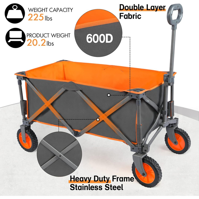 Складаний візок Bollerwagen для кемпінгу, саду, пляжу та покупок (100 кг, оранжевий)