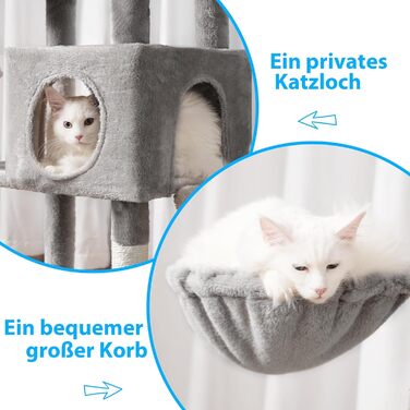 Багатоярусний котячий будиночок Hey-brother Kratzbaum з лежаком, гамаком та котячим будиночком, 145 см, сірий EMPJ057W