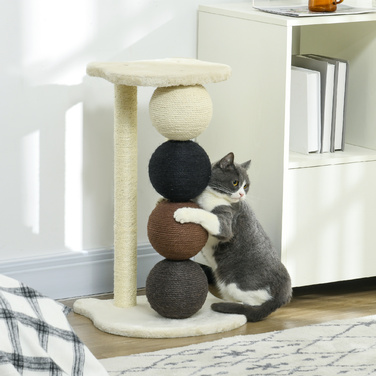 PawHut Cat Tree з великими сизалевими кулями Ø15 см, Stable Cat Tree до 30 кг, платформа бежева, 38 x 38 x 64 см