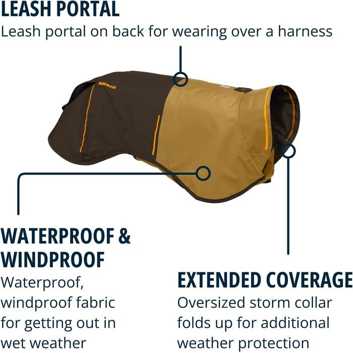 RUFFWEAR Sun Shower – водонепроникний дощовик для великих собак, легка всепогодна куртка-реглан для собак, розмір L, коричневий