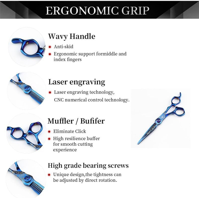 Набір професійних ножиць для грумінгу собак 6 дюймів: прямі та розріджуючі ножиці для догляду за шерстю