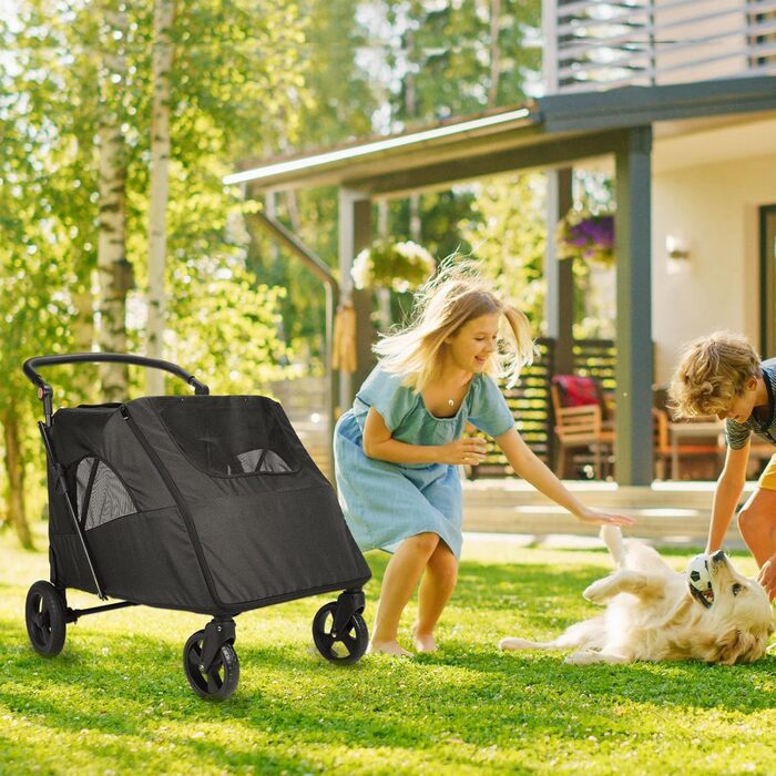 Візок для собак великих порід, подвійна ємність, візок-кі коляска для собак та дітей, складний, на 4 колесах (P04CX-Schwarz)