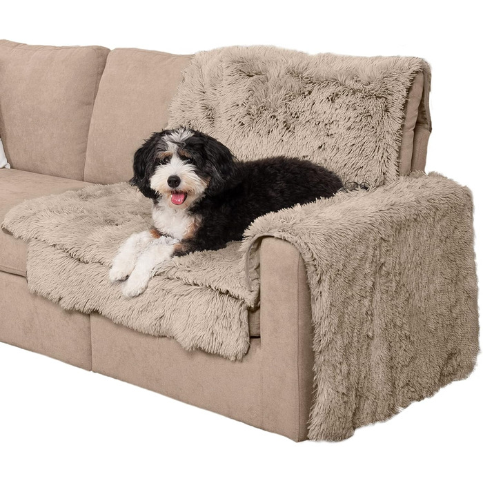 Плед Furhaven Snuggly Spot із довгим штучним хутром для захисту меблів, кутовий, машинне прання, колір тауп, універсальний розмір