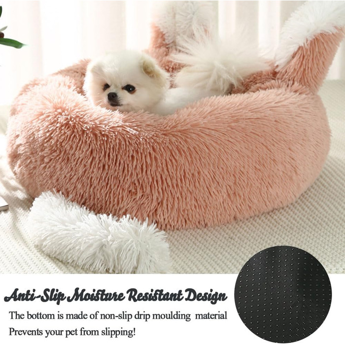 М'яке ліжко для собак та котів з плюшу, 60 см, рожеве. Ліжко для великих собак, кошенят та цуценят. Легко миється.