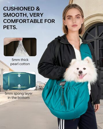 Сумка-переноска для собак та котів, широкі підплічники, регульована, ергономічна, для подорожей та прогулянок, до 5,4 кг (Pfauenblau)