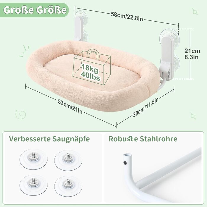 Кішка ліжко на вікно GUUSII - Зручна ліжко-гамак для котів на віконну раму з 4 присосками, білий колір