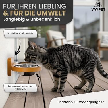 Підвісний годівниця для котів VAYPET® з нержавіючої сталі, білий дуб, без свердління