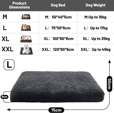 М'яке ліжко для собак великих порід, 100x60x8 см, з антиковзною основою, легко миється