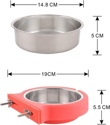 Миска для клітки MOACC: знімний підвісний аксесуар для собак та котів (рожева, з corrugated clip)