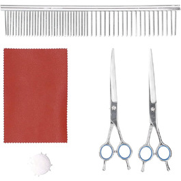 Набір для грумінгу собак: професійні ножиці з нержавіючої сталі, гребінець, прямі та зігнуті ножиці для собак та котів