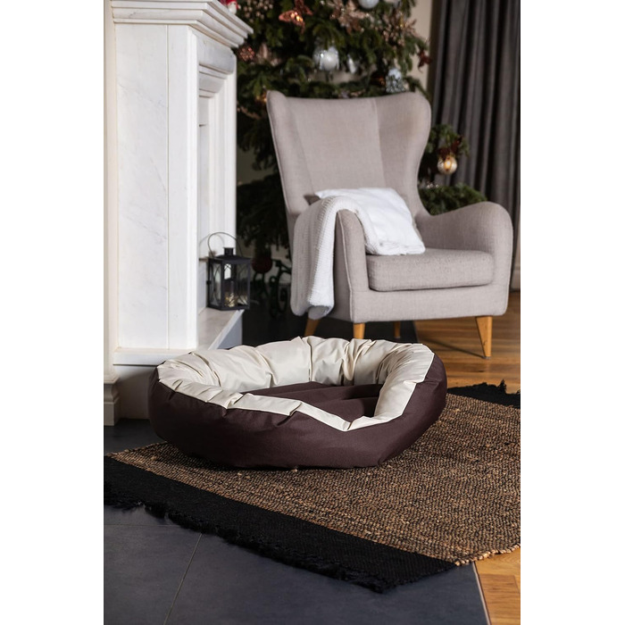 BedDog Hundebett Sunny: велике лежанка для собак з Cordura, миється, з бортиком, овально-кругла, для дому та вулиці, XXXL, RED-Wine (вино-червоний), MOCCA (чорний/коричневий), 85x50x23 см