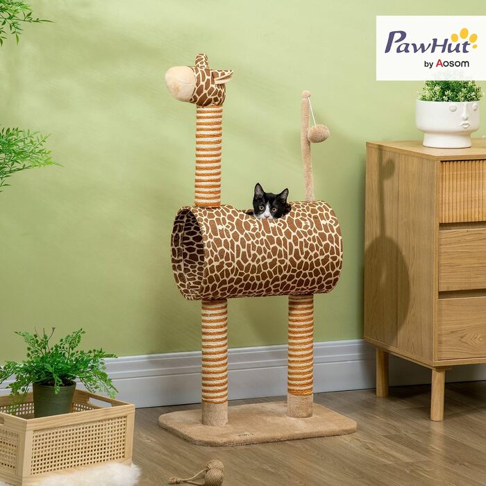 Дряпачка для котів PawHut у формі жирафа, 101 см, з будиночком-сховищем, бежева