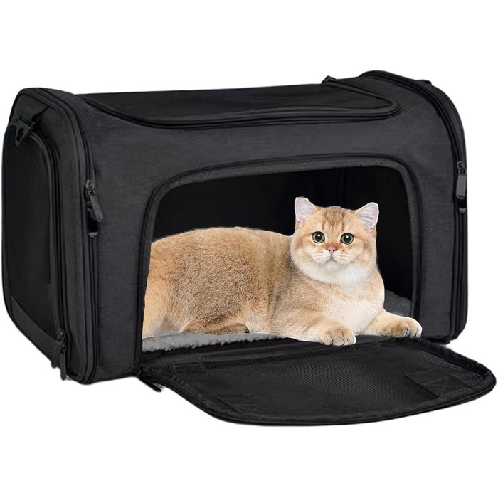 Складана переноска для собак та котів - чорна, для подорожей та кемпінгу