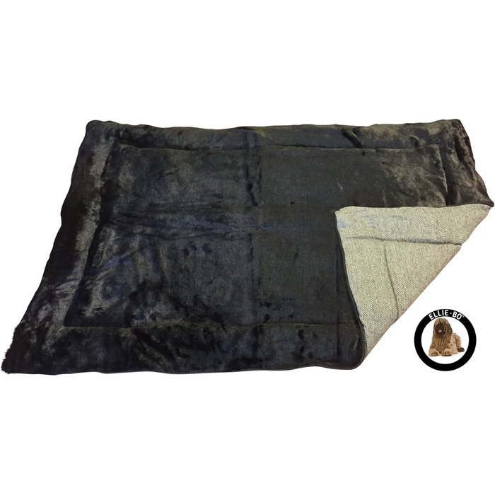 Ортопедична подушка для собак Ellie-Bo, з віскоеластичної піни, з підкладкою з імітації замші, з натуральним хутром, розмір S, 61 см, чорна (XXL - 117 x 75 x 3 см, двостороння твід та імітація чорного хутра)
