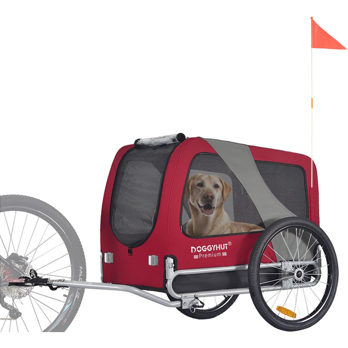 DOGGYHUT® Преміум великий велосипедний причіп для собак об'ємом 270 літрів, підходить для середніх та великих собак (ЧЕРВОНИЙ)