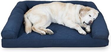 Ліжко для собак та котів FurHaven Quilted Sofa - Стильне ліжко з охолоджуючим гелем, велике (X-Large), колір: темно-синій, розмір: 102 x 81 x 20 см