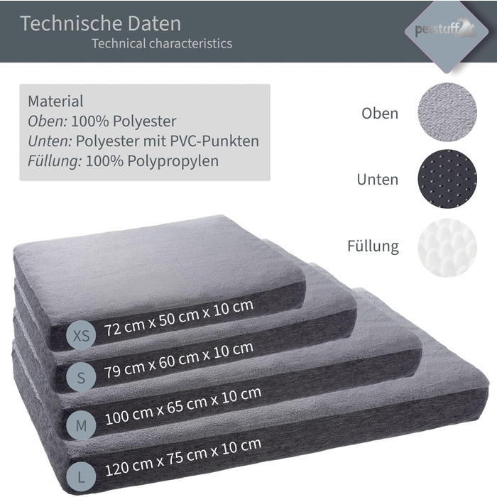 Ортопедичне собаче ліжко знімний та пральний чохол, вибір кольору та розміру, темно-сірий, XS