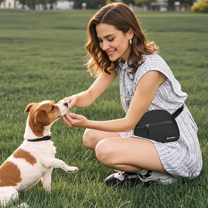 Сумка для дресирування собак Leckerlibeutel, з невеликим кишеньковим мішечком, вбудованим диспенсером для пакетів та тримачем для собачих екскрементів, кремового кольору (чорний)