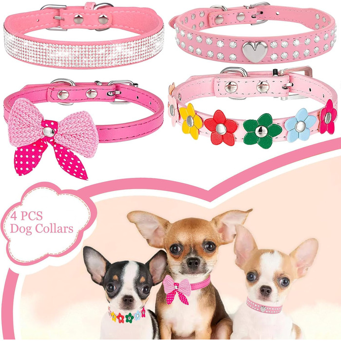 Нашийник для собак та котів Suiecuor, 4 шт., з блискітками, рожевий, S