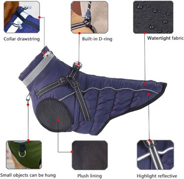 Зимовий одяг для собак, водонепроникний, з регульованою шлейкою, тепла куртка з флісу з світловідбиваючими смугами для великих та середніх собак, коричневий, розмір S