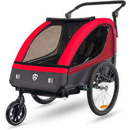 Дитячий велопричіп Tiggo VS 2в1 з амортизацією та поворотним з'єднанням 360° - для 1-2 дітей (до 40 кг), червоний