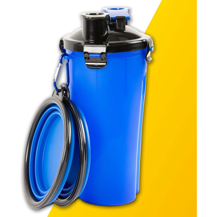 Водяна пляшка для собак PawPride 2-в-1 з двома мисками, вилкауф-система, для прогулянок, подорожей, кемпінгу та хатнього використання