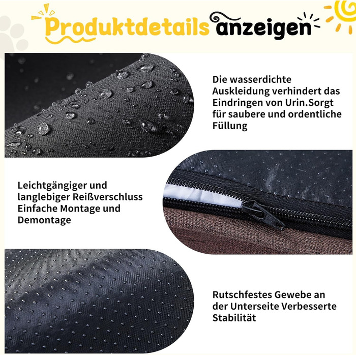 Ортопедичне ліжко для собак великих порід 139x110x21 см, з високощільним губчатим наповнювачем, для здорових суглобів, знімний водонепроникний чохол, зручне, неслизьке, коричневе XL