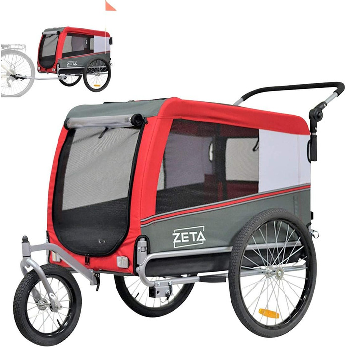 Причіп для собак Papilioshop Zeta – візок для тварин, 3 розміри, для собак, котів та інших домашніх тварин, стабільний, комфортний та практичний (Червоний L)