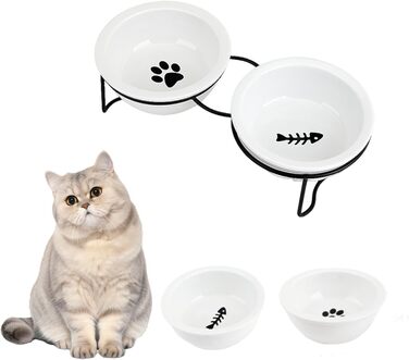 Миска для кота з автопоїльником, керамічна миска з металевим підставкою, миска для води та корму для котів, кошенят, собак, придатна для миття в посудомийній машині