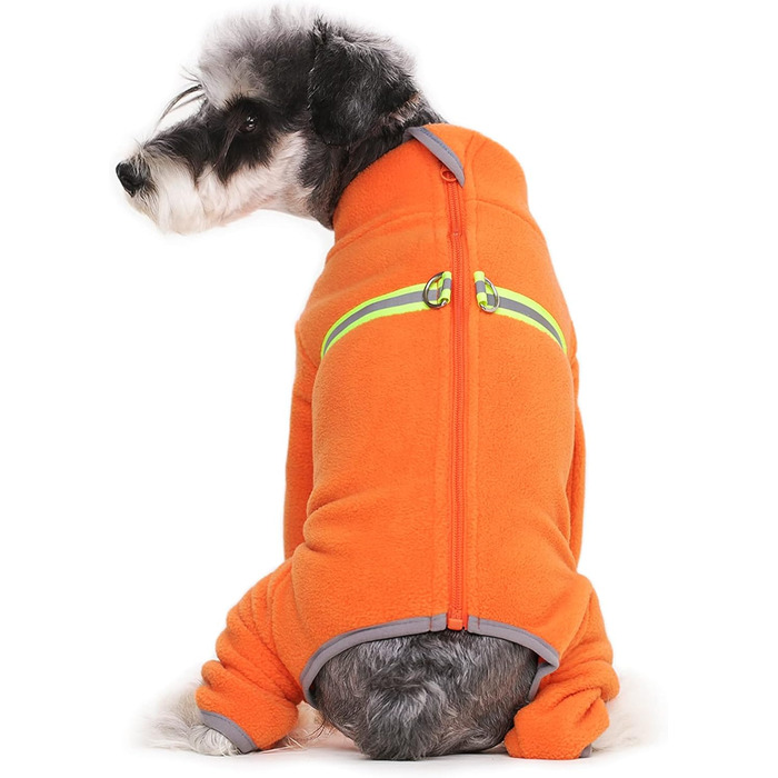 Зимовий одяг для маленьких собак: теплий зимовий костюм-піжама з флісу з блискавкою (Оранжевий, розмір L)