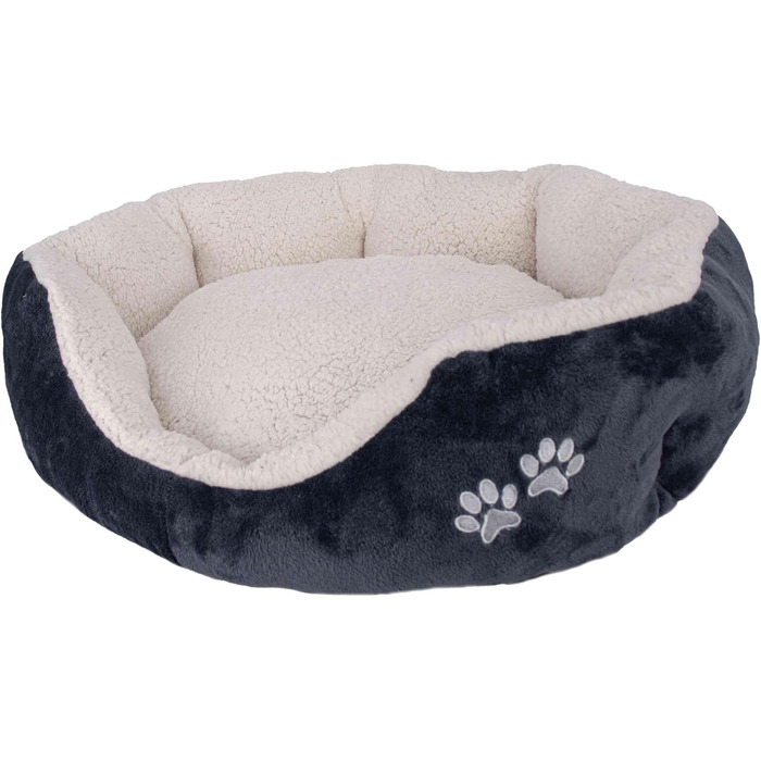 М'яке та пухнасте ліжко для собак та котів 57x52x16 см - зручне лежання з підвищеним бортиком, антиковзаюче дно, міцне та легке у догляді - біле/графіт