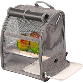 Рюкзак для птахів: переносна сумка-транспортер з жердинами та підставками, сірий. Підходить для папуг та інших середніх та дрібних птахів. Зроблений з дихаючої та міцної тканини Оксфорд.